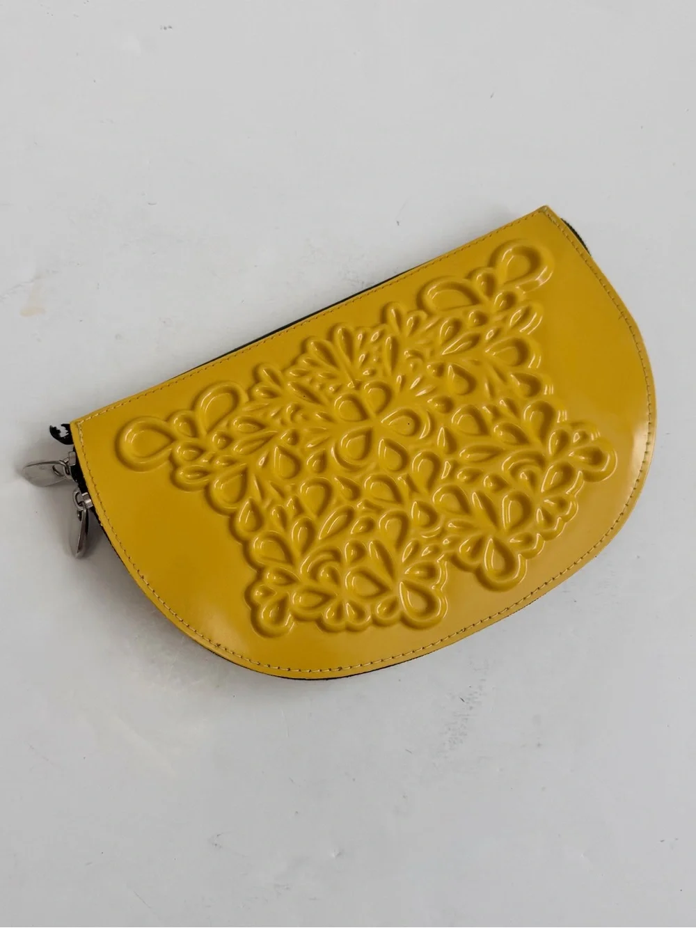 MeDusa Gold Yellow Floral Embossed Half-Moon Clutch Vegan Leather